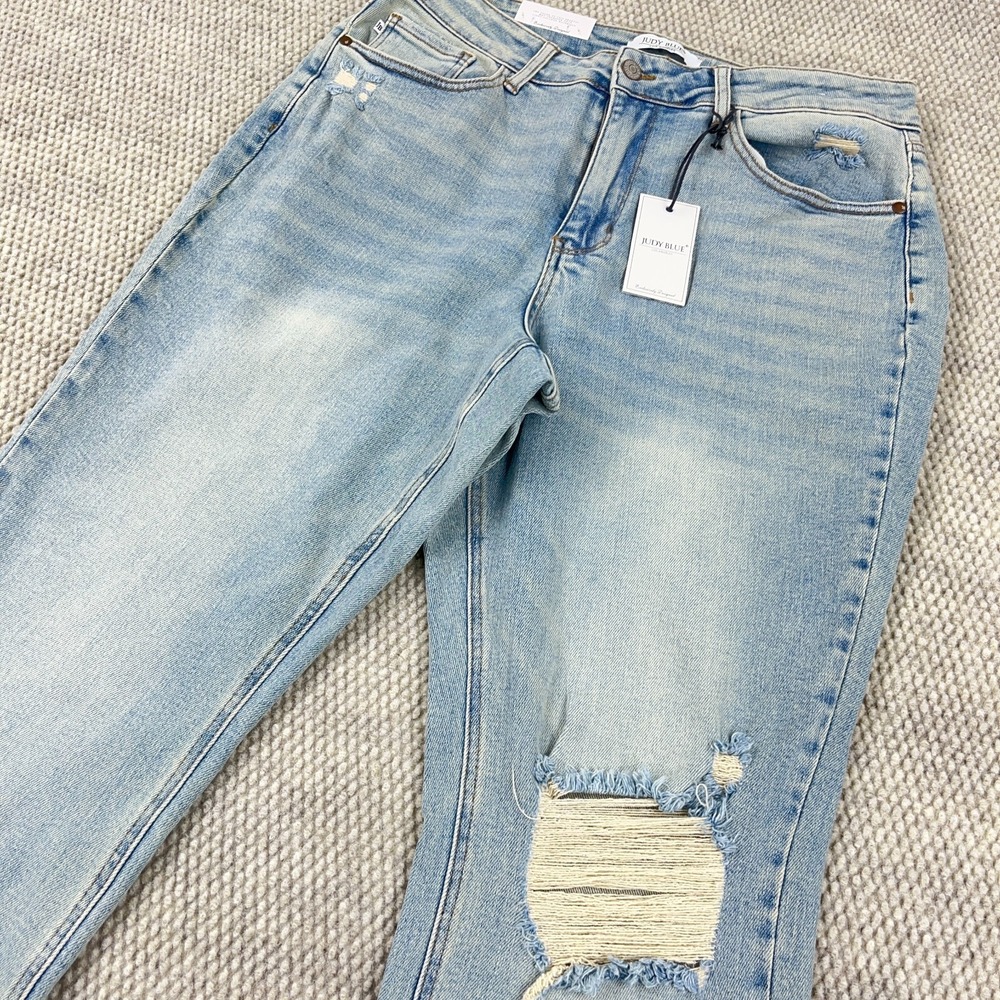 Judy Blue Jeans Women 16W Straight Leg High Waist Light Wash Distressed Holes - Picture 4 of 16